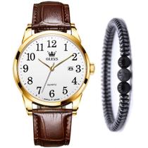 Kit Relógio Masculino Olevs Gold Casual E Pulseira Hematita