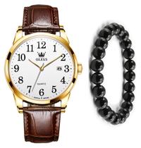 Kit Relógio Masculino Olevs Gold Casual + Pulseira Bolinha