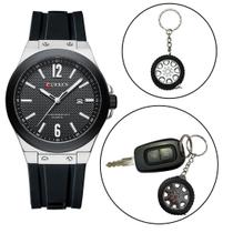 Kit Relógio Masculino Original Curren Aço + Chaveiro Trena Kit Relógio Masculino Original Curren Aço + Chaveiro Trena