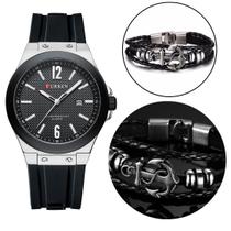 Kit Relógio Masculino Original Curren Aço Inox E Bracelete Em Couro Kit Relógio Masculino Original Curren Aço Inox E Bracelete Em Couro