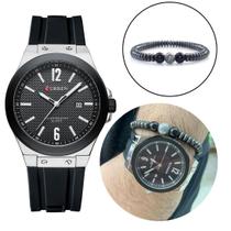 Kit Relógio Masculino Original Curren + Pulseira Hematita
