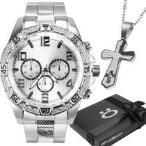 Kit relógio Masculino prata prova d'água original presente