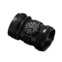 Kit Relógio Masculino Preto com Pulseiras Premium Moda