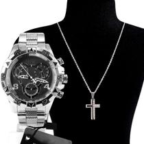 Kit Relogio Masculino Prova d agua Spaceman masculino + CORRENTE PRATA INOX