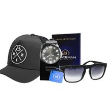 Kit Relógio Masculino pulseira silicone original casual óculos boné - Orizom