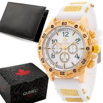Kit Relógio Masculino QUEBEC Analógico QB004 - Dourado e Branco + Carteira