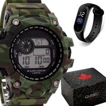 Kit Relógio Masculino QUEBEC Digital DG001 - Militar + Relógio M4