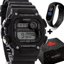 Kit Relógio Masculino QUEBEC Digital DG007 - Preto + Relógio M4