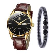 Kit Relógio Masculino Social Gold Olevs + Pulseira Hematita