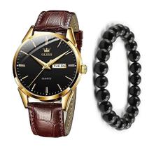 Kit Relógio Masculino Social Olevs analógico Dourado + Pulseira