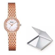 Kit Relógio Moda Feminino Dourado Luxo Com Pedras + Espelho Kit Relógio Moda Feminino Dourado Luxo Com Pedras + Espelho