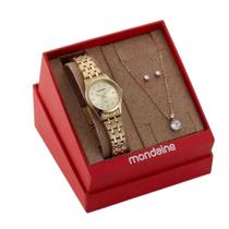 Kit Relógio Mondaine Dourado Feminino 32610Lpmkde1K1