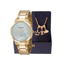 Kit Relógio Mondaine Dourado Feminino 53756LPMVDE2K3