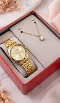Kit Relógio Mondaine Feminino Analógico Com Colar E Brinco Folheados Com Pedras E Strass Prata Com Pulseira Em Aço Inoxidável A Prova Dágua Original