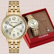 Kit Relógio Mondaine Feminino Analógico Dourado 32599LPMKDE1K1 + Semi Joias Kit Relógio Mondaine Feminino Analógico Dourado 32599LPMKDE1K1 + Semi Joias