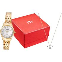 Kit Relógio Mondaine Feminino Clássico Dourado com Semijoias 32796LPMKDE1K1