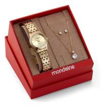 Kit Relógio Mondaine Feminino com Colar e Brincos 32606LPMKDE1K1