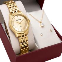 Kit Relógio Mondaine Feminino com Colar e Brincos 32607LPMKDE1K1