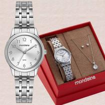 Kit Relógio Mondaine Feminino com Colar e Brincos Semijoias Elegância 5ATM Estilo Clássico Prata 32608L0MKNE2K1