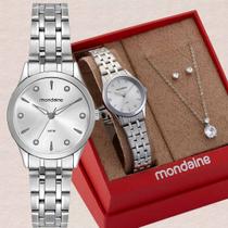 Kit Relógio Mondaine Feminino com Colar e Brincos Semijoias Elegância 5ATM Estilo Clássico Prata 32610L0MKNE2K1 Kit Relógio Mondaine Feminino com Colar e Brincos Semijoias Elegância 5ATM Estilo Clássico Prata 32610L0MKNE2K1