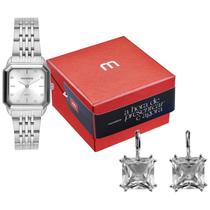 Kit Relógio Mondaine Feminino Cristais Prata com Semijoias 32872L0MKNE2K1