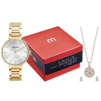 Kit Relógio Mondaine Feminino Cristal Dourado 32797LPMKDE1K1