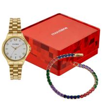Kit Relógio Mondaine Feminino Cristal Dourado 99760LPMVDE1K1