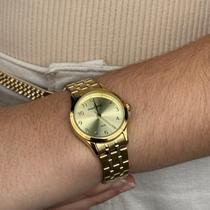 Kit Relógio Mondaine Feminino Dourado Origina Colar Brinco