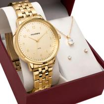 Kit Relógio Mondaine Feminino Kit Semi Joia Banhado Ouro Correia Dourado Bisel Dourado Fundo Dourado