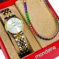 Kit Relógio Mondaine Feminino Original Prata E Dourado Numerico À Prova D'Água com NF Pulseira 720PD