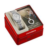 Kit Relógio Mondaine Feminino Prata Fé Com Colar 32965L0MKNE2K1