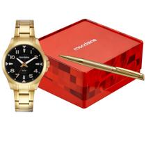 Kit Relógio Mondaine Masculino Casual Dourado 83512GPMVDE1K1