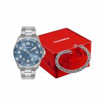 Kit Relógio Mondaine Masculino Prata e Azul com Pulseira - 99837G0MVNE4K1 Kit Relógio Mondaine Masculino Prata e Azul com Pulseira - 99837G0MVNE4K1