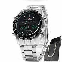 Kit relógio naviforce analógico e digitai e corrente em inox, cordão masculino.