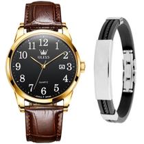 Kit Relógio Olevs Casual Masculino Dourado Mais Pulseira Silicone Kit Relógio Olevs Casual Masculino Dourado Mais Pulseira Silicone