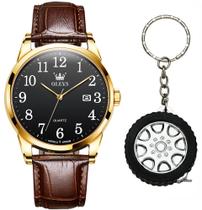 Kit Relógio Olevs Masculino Casual Gold + Chaveiro Roda Kit Relógio Olevs Masculino Casual Gold + Chaveiro Roda