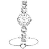 Kit Relógio Pequeno Prata Feminino Clássico + Pulseira Luxo - LVPAI