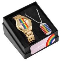 Kit Relógio Pride Colar Placa Com Glitter Colorido - Mondaine