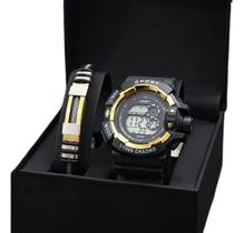 Kit Relógio + Pulseira Masculino Digital Esportivo Luxo Pret Kit Relógio + Pulseira Masculino Digital Esportivo Luxo Pret