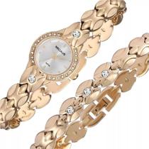 Kit Relógio Pulseira Seculos Automático Pequeno Dourado Nf