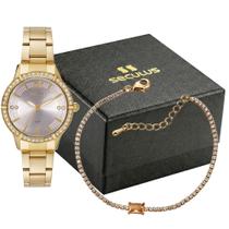 Kit Relógio Seculus Feminino Analógico Aço Dourado Mostrador Champagne Com Cristais 44340LPSKDS1K1 Kit Relógio Seculus Feminino Analógico Aço Dourado Mostrador Champagne Com Cristais 44340LPSKDS1K1