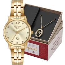 Kit Relógio Seculus Feminino Long Life Fé com Colar 44145LPSKDA1K1 Kit Relógio Seculus Feminino Long Life Fé com Colar 44145LPSKDA1K1