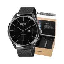 Kit Relógio Seculus Pai Nosso Preto Masculino 20769GPSKPA1K1