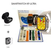 Kit Relogio Smart Watch 2024 K9 PR0 Max 49mm Series 9 C/ 7 Pulseiras Fone Dots - Khostar