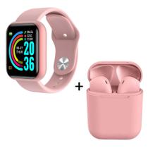 Kit Relogio Smart watch Inteligente D20 Pro + Fone inPods 12 Bluetooth - Rosa
