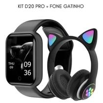 Kit Relogio Smartwatch D20 + Fone Gatinho Bluetooth Led