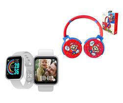 Kit Relógio Smartwatch Digital Inteligente D20 Android iOS Com Fone Mario Infantil Bluetooth