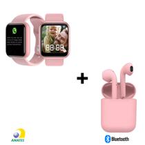 Kit Relogio Smartwatch Fit D20 + Fone inPods 12 Bluetooth - Rosa