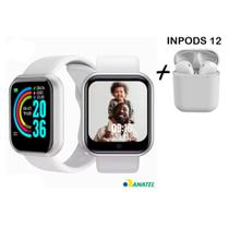 Kit Relogio Smartwatch Inteligente Y68 D20 + Fone inPods 12 Bluetooth - Branco - FitPro