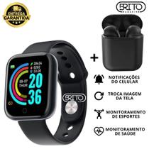 Kit Relogio Smartwatch Inteligente Y68 D20 + Fone inPods 12 Bluetooth - Preto - FitPro